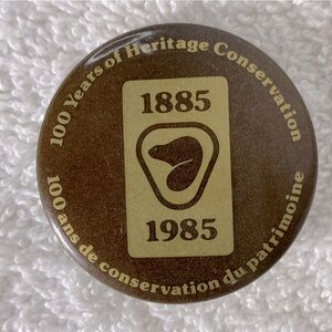 5/$35 Vintage Brown Beaver 100 Years Of Heritage Conservation Pin Back Button